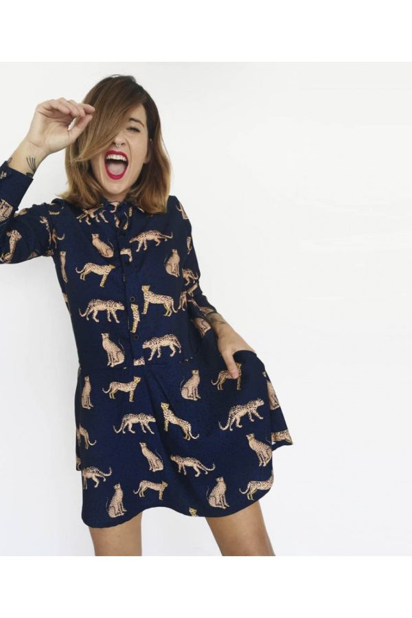Vestido LEOPARDOS AZUL COLECCIÓN AFRICA, Keep&Trendy.